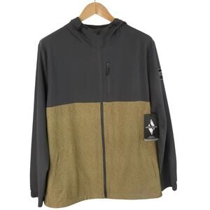 Nwt SKECHERS Sketchwear Tearstop Trail Geo Hooded Jacket Men Sz L Charcoal/Beige